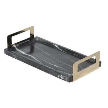 Aksy 4041 Çok Amaçlı Tepsi Pvd Gold Toros Siyah Mermer