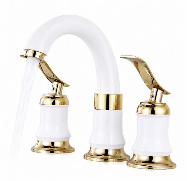 3 Delikli Beyaz Altın Lavabo Bataryası