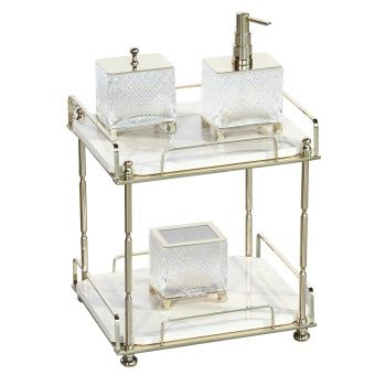 Aksy 7641 İki Katlı Kare Tepsi Pvd Gold Beyaz Granit