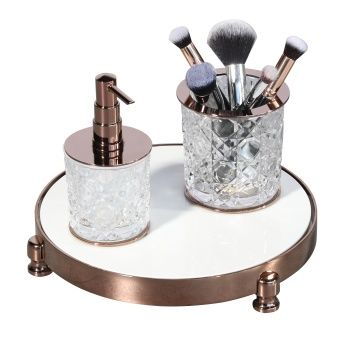 Aksy 7641-1 Oval Tepsi Pvd Rose Beyaz Granit