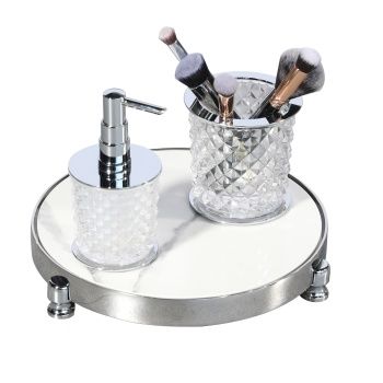 Aksy 7641-1 Oval Tepsi Chrome Beyaz Granit