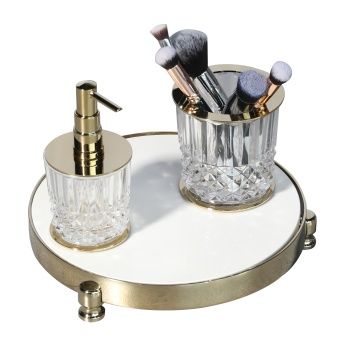 Aksy 7641-1 Oval Tepsi Pvd Gold Beyaz Granit