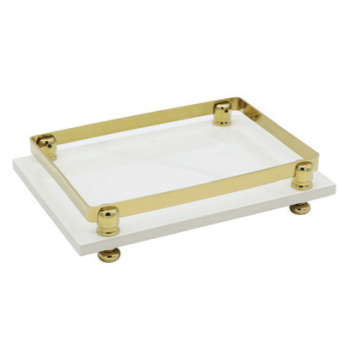 Aksy 8141 Sunum Tepsisi Pvd Gold D/K/G Porselen