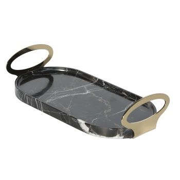 Aksy 3041 Çok Amaçlı Tepsi Pvd Gold Toros Siyah Mermer