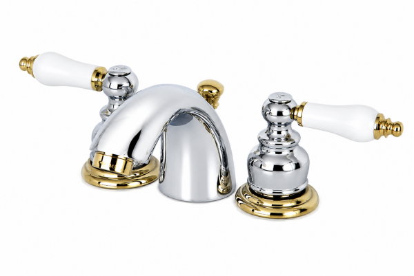3 Delikli Krom Gold Seramik Kulplu Lavabo Bataryası