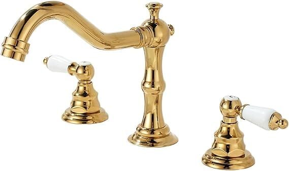 3 Delikli Gold Beyaz Kulplu Lavabo Bataryası