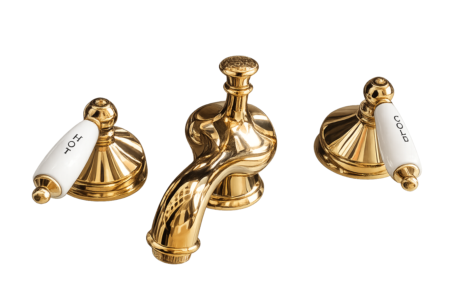 3 Delikli Gold Beyaz Kulplu Lavabo Bataryası B45 EX-45 (7101-6002)