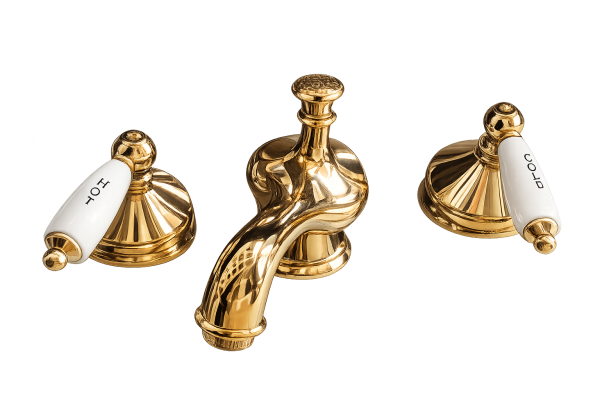 3 Delikli Gold Beyaz Kulplu Lavabo Bataryası B45 EX-45 (7101-6002)
