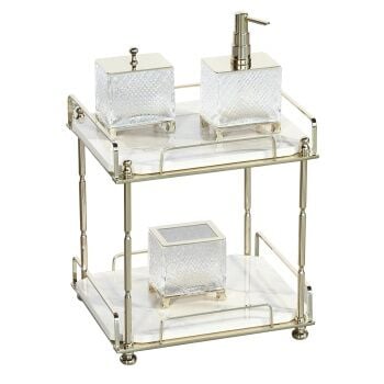 Aksy 7641-2K  Mat Gold Kare Tepsi Çok Amaçlı Düzenleyici Beyaz Granit