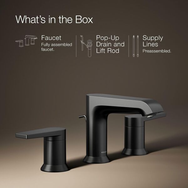 Kohler K-97093 3 Delikli Mat Siyah Lavabo Bataryası