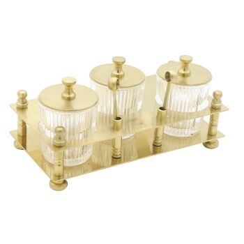 Aksy 0020 Mat Gold Baharat Takımı Çizgili Cam